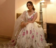 Hand Painted Ivory Floral Lehenga Set for Women | Designer Artisan Lehenga